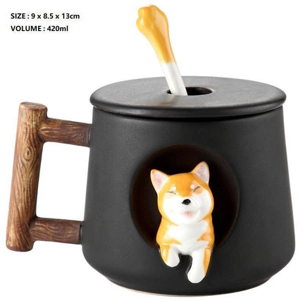 Charming Shiba Inu Akita Dog Ceramic Mug & Spoon Set - 420ml for Stylish Sipping