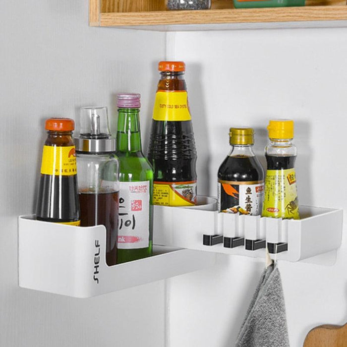 Rotating Wall-Mounted Storage Rack with Hooks for Bathroom and Kitchen Organizing
