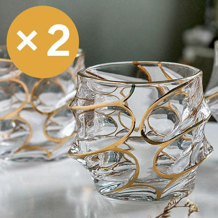 Lavish Gold Crystal Drinkware Collection - Elegant Glassware for Wine, Whiskey, Cocktails, and Beer