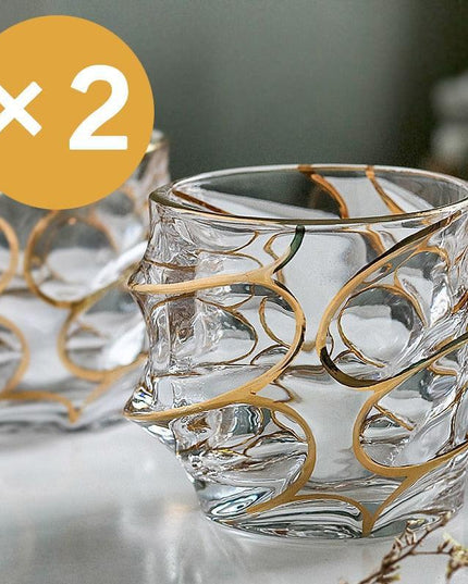 Lavish Gold Crystal Drinkware Collection - Elegant Glassware for Wine, Whiskey, Cocktails, and Beer