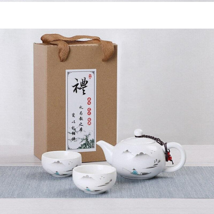 Elegant Ceramic Tea Set with Travel Tote: Handcrafted Excellence