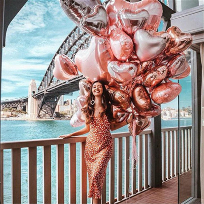 Rose Gold Heart Shaped Foil Balloons Set - Perfect for Special Occasions