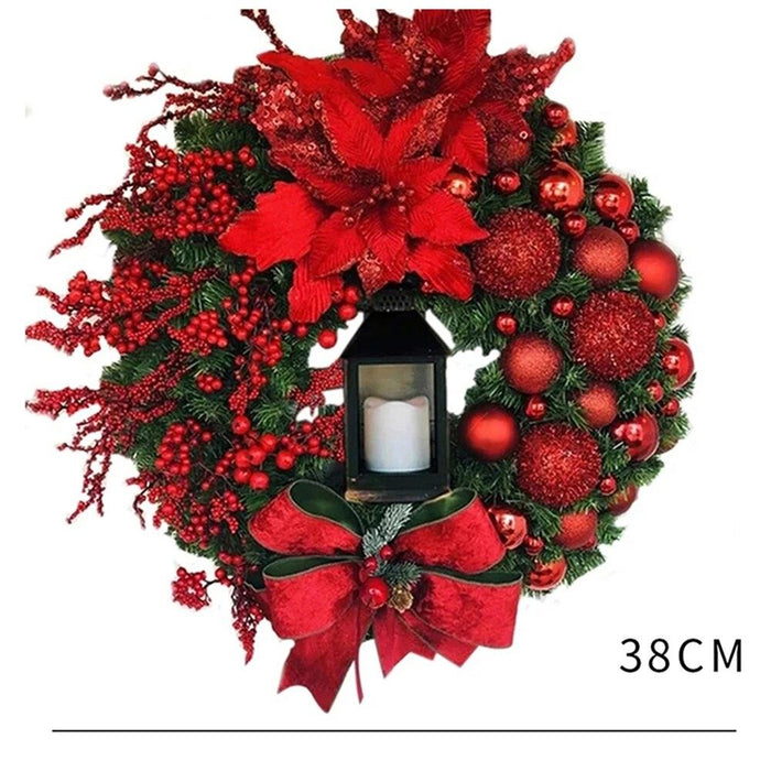 Festive Christmas Lantern Wreath with Glowing Charm