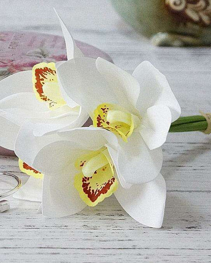 Elegant White Orchid Bridal Floral Set - 4-Piece Realistic Silk and Latex Arrangement