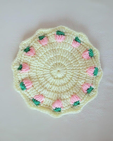 Adorable Strawberry Knit Coaster Set - Whimsical Table Protector and Home Decor Essential
