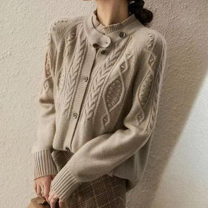 Korean Chic Cashmere High-Neck Sweater Coat for Timeless Elegance