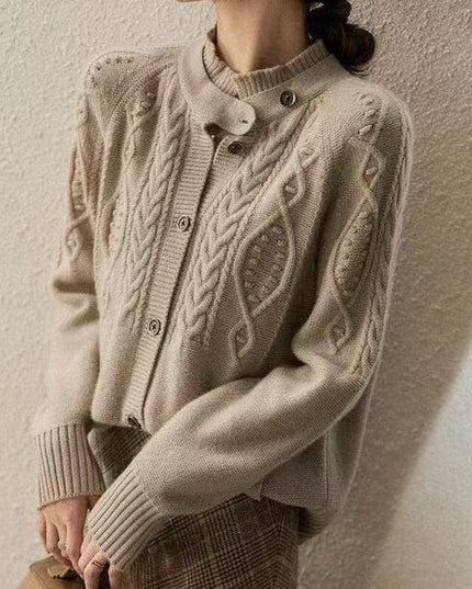 Korean Chic Cashmere High-Neck Sweater Coat for Timeless Elegance