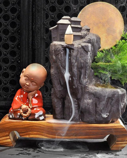 Ceramic Backflow Incense Burner with Soothing LED Light and Pine Accent - Serenity Enhancer