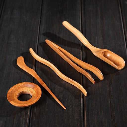 Wooden Tea Ceremony Handcrafted Utensils Set with Bamboo Tools and Ceramics Container