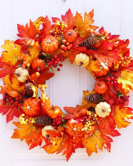 Harvest Moon Pumpkin Maple Wreath - Elegant Fall Decor
