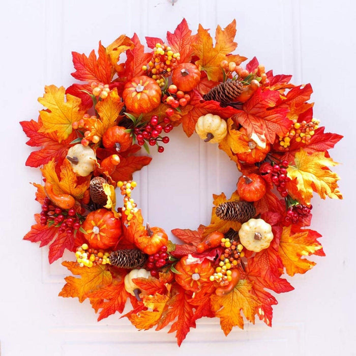 Vibrant Autumn Maple Pumpkin Wreath - Seasonal Door Decor
