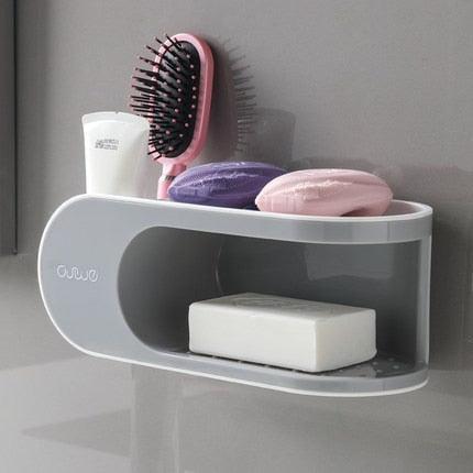 Elegant Nordic Soap Dish with Hooks - Punch-Free Bathroom Organizer