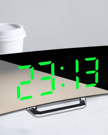 Curved Screen LED Alarm Clock with Temperature Gauge and Custom Snooze Settings - Ideal for Children's Rooms and Contemporary Home Design