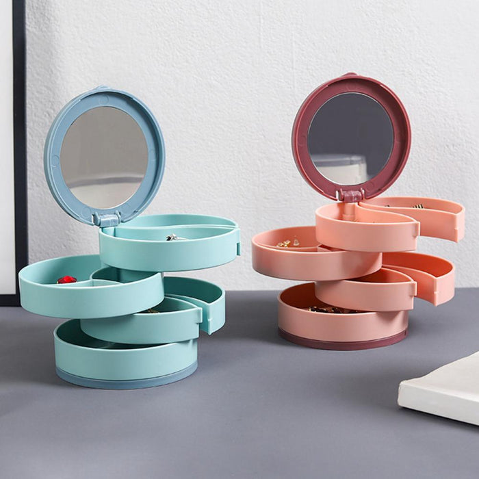 Rotating Jewelry Organizer with Makeup Mirror - Chic and Sustainable