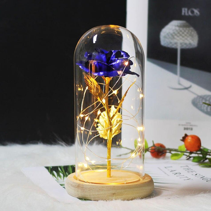 Enchanting Rose Glass Dome with Magical LED Lighting for Timeless Elegance