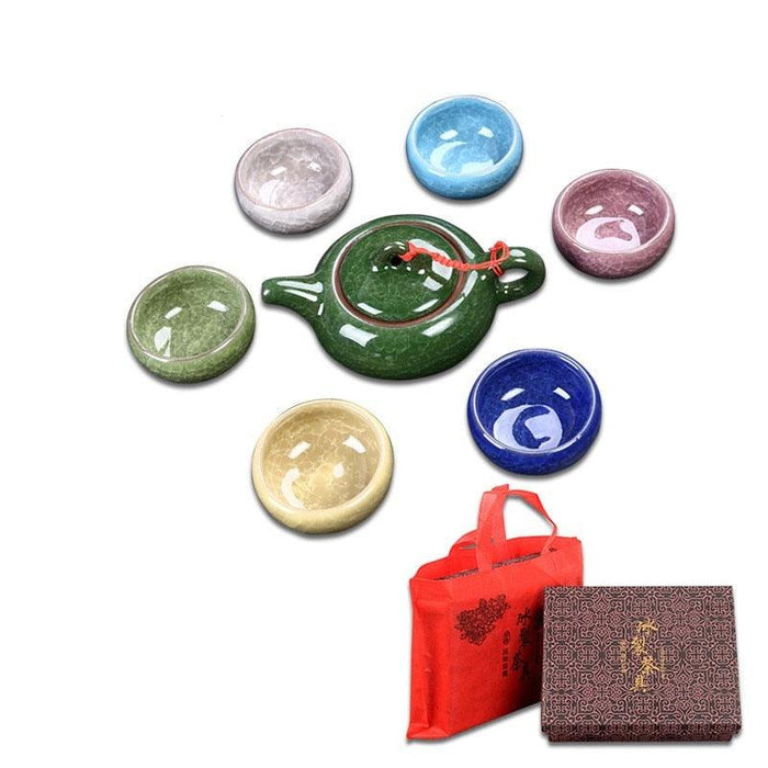 Exquisite Celadon Fish Tea Set with Porcelain Teapot and 6 Cups - Ideal for Traditional Asian Tea Ceremonies