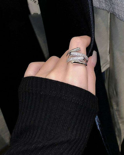 Gothic Glamour: Bold Zircon-Embellished Cross Ring Set for Women