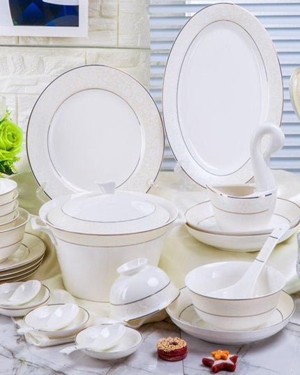 Sophisticated 60-Piece Handcrafted Korean Porcelain Dinnerware Set