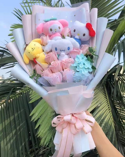 Sanrio Character Plush Doll Bouquet - Cute My Melody, Kuromi, Cinnamoroll & Kt Cat Gift Set
