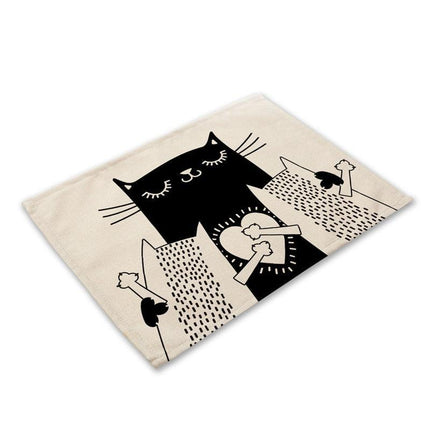 Charming Black Cat Cotton Linen Placemat - Essential Dining Table Accessory