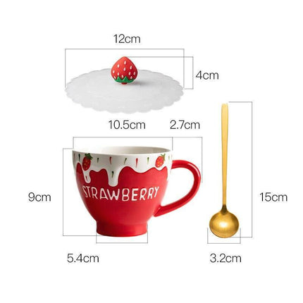 Charming Strawberry-Themed Ceramic Mug Set with Lid and Spoon for a Luxurious Drinking Experience