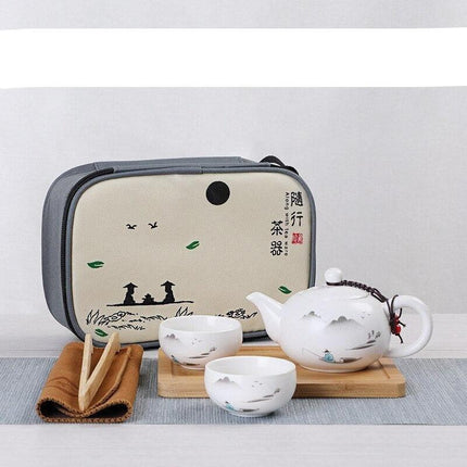 Elegant Handcrafted Ceramic Tea Set with Chic Travel Tote: Sip in Style