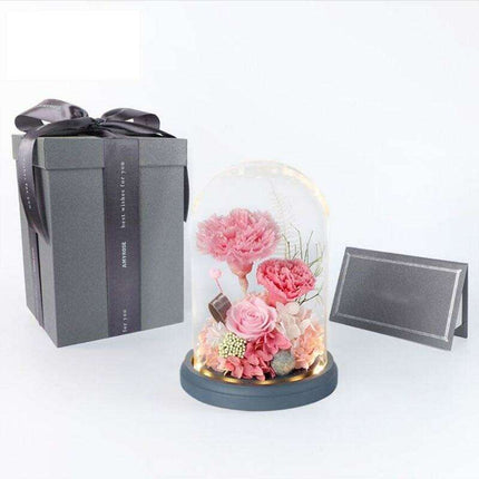 Timeless Elegance LED Glass Dome with Everlasting Carnation Rose - Perfect Romantic Gift for Valentine's Day