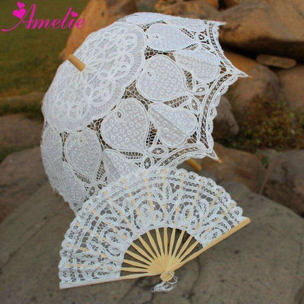 Victorian Elegance Lace Parasol and Fan Ensemble: Handcrafted Timeless Beauty