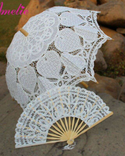 Victorian Elegance Lace Parasol and Fan Ensemble: Handcrafted Timeless Beauty