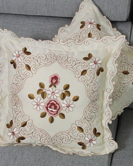 Chic Floral Embroidered Cushion Cover