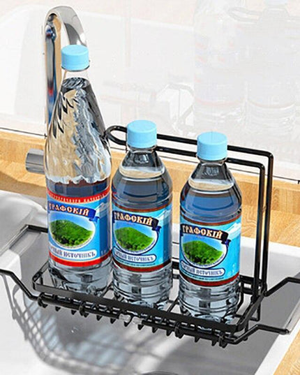 Adjustable Stainless Steel Sink Rack with Integrated Towel Holder - Perfect for Kitchen and Bathroom Organization
