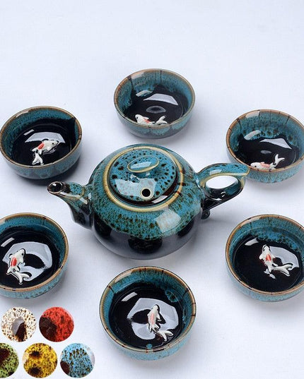 Elegant Chinese Tea Ceremony Set - Beautiful Teapot with Six Coordinating Cups