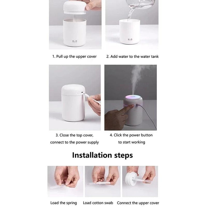 Vibrant USB Aroma Diffuser and Humidifier with Dual Mist Options and Soothing Night Light