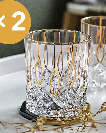 Lavish Gold Crystal Drinkware Collection - Elegant Glassware for Wine, Whiskey, Cocktails, and Beer