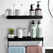 Sleek Black Aluminum Bathroom Shelf Set with Towel Bar and Space-Saving Design