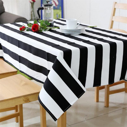 Elegant Monochrome Striped Dining Tablecloth | Durable Canvas Cover