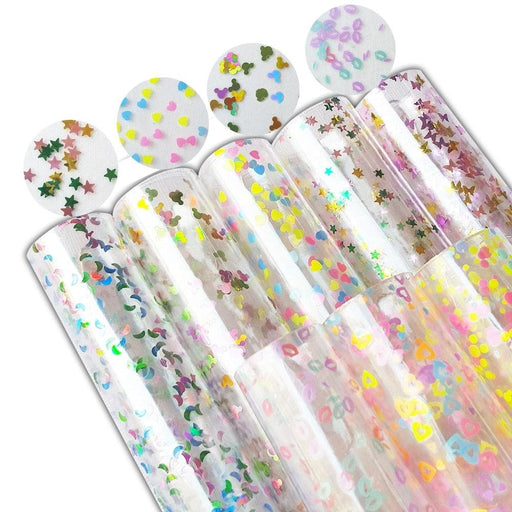 Glittering Transparent PVC Craft Sheets with Star and Heart Accents