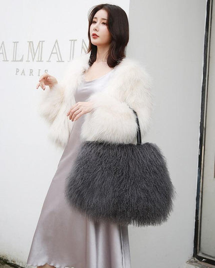 Opulent Wool & Fur Handbags: Exquisite Blend of Mongolian, Australian, and Tibet Lamb Textures