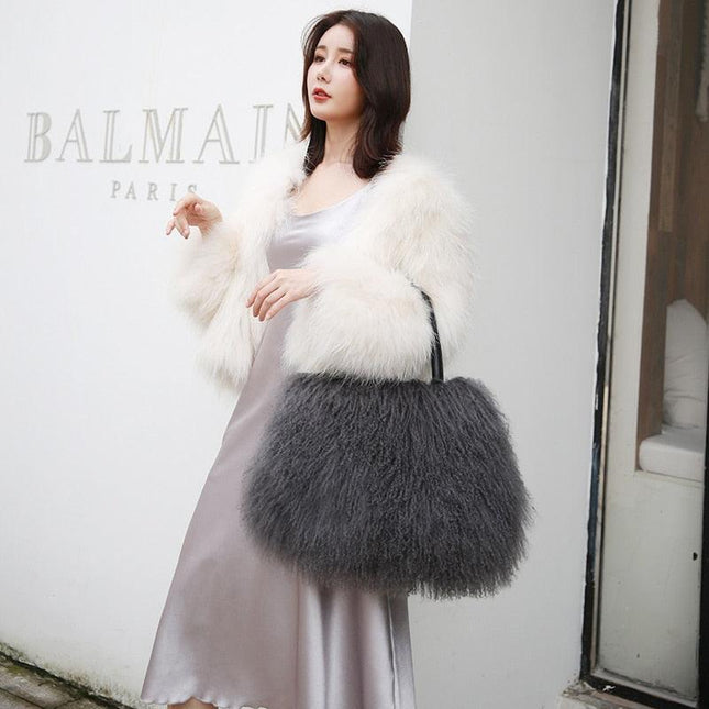 Opulent Wool & Fur Handbags: Exquisite Blend of Mongolian, Australian, and Tibet Lamb Textures