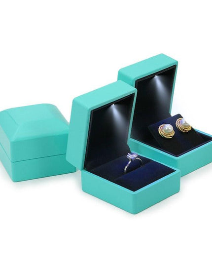 Celestial Glow Sky Blue LED Jewelry Case - Exquisite Storage for Treasured Keepsakes