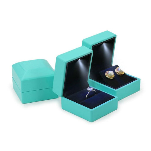 Elegant Sky Blue LED Jewelry Ring Box - Luxury Display Holder for Weddings