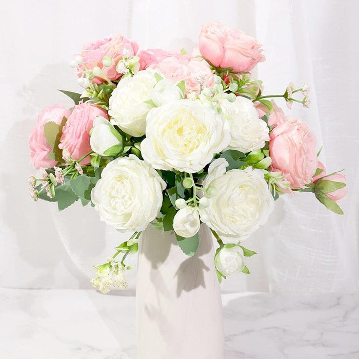 Stunning Lifelike Pink Peony Silk Floral Bouquet - Ideal for Weddings and Creative Projects