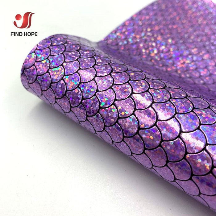 Enchanted Holographic Mermaid Scale PU Faux Leather for Creative DIY Crafts
