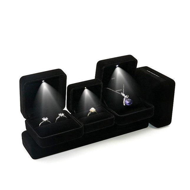 Illuminated Plush Jewelry Display Case with LED Lighting for Elegant Showcasing