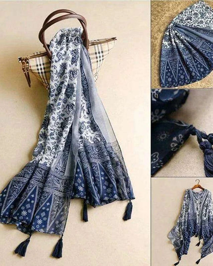 Luxurious Blue Porcelain Cashmere Blend Shawl - The Perfect Accessory for Any Occasion