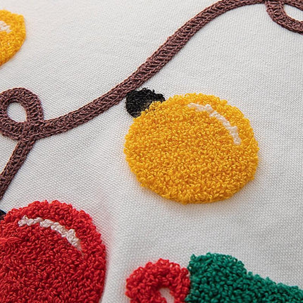 Festive Santa & Snowflake Embroidered Cotton Pillow Cover - Holiday Home Decor Accent