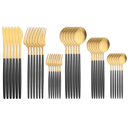 Elegant Matte Black and Gold 36-Piece Stainless Steel Cutlery Collection