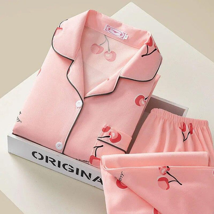 Ladies' Autumn Burst Style Pajama Suit - Polka Dot Long-Sleeved Trouses