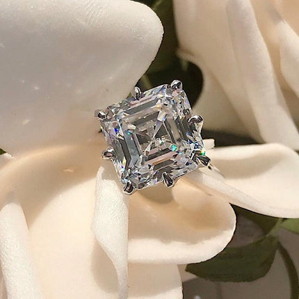 Majestic 6 Carat Princess-Cut CZ Sterling Silver Ring in Crown Design