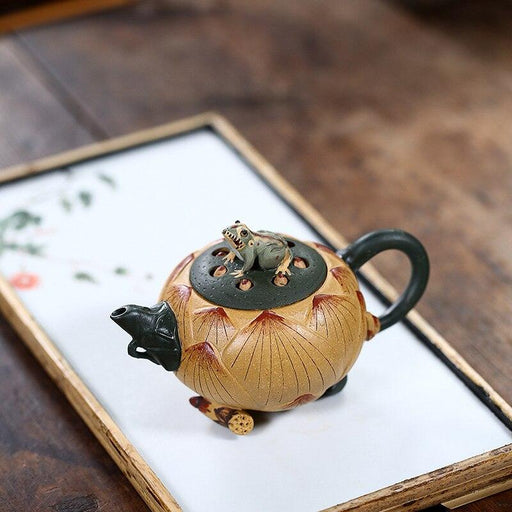 Elegant Purple Clay Frog Lotus Yixing Tea Set with Customizable Capacity